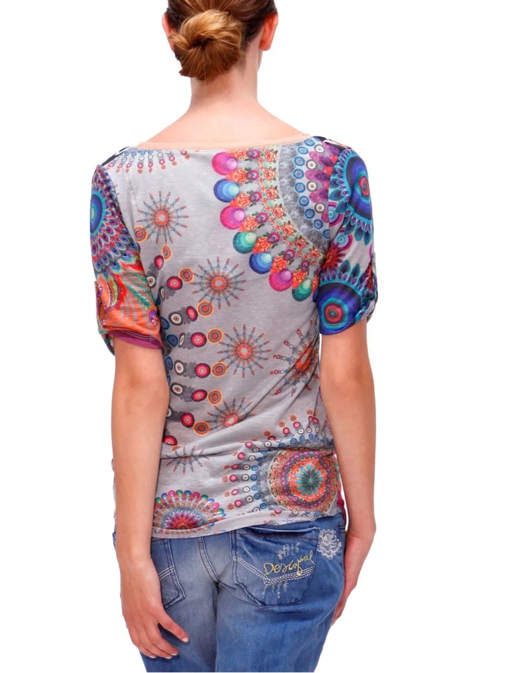 Desigual Bright Multicolour Floral Scoop Neck Women’s Top Size Large Maximalist - Picture 2 of 16